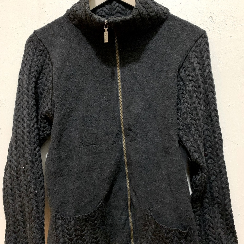 Barbour Grey Cable Knit Merino Wool Zip Sweater Jacket Scotland size 6 womens